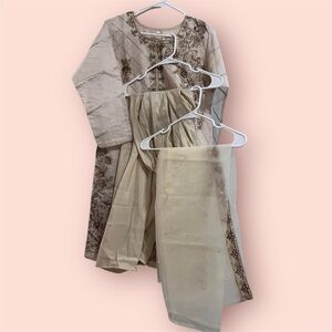 Chic Embroidered Cream and Brown Outfit